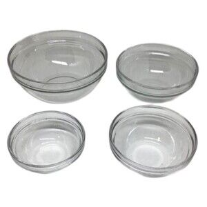 Arcoroc Nesting Glass Clear Bowls Four Sizes Prep Mix Storage Kitchen Vintage